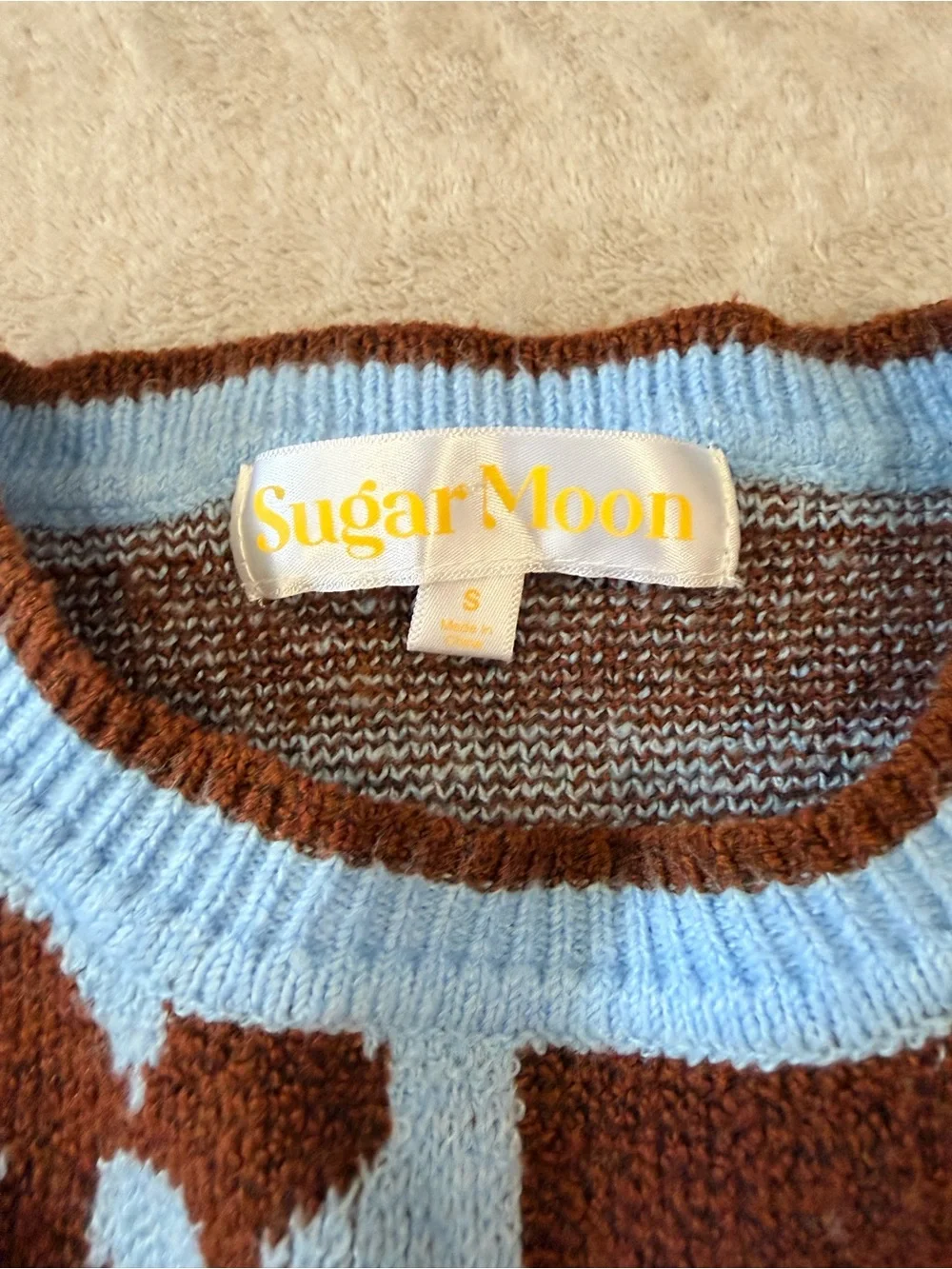 Sugar Moon Blue & Brown Floral Checkered Knit Sweater Vest Small 90s Y2K